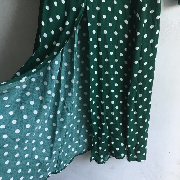 🚫SOLD🚫REFORMATION Creed Dress Green White Polka Dot Midi - Picture 5 of 6